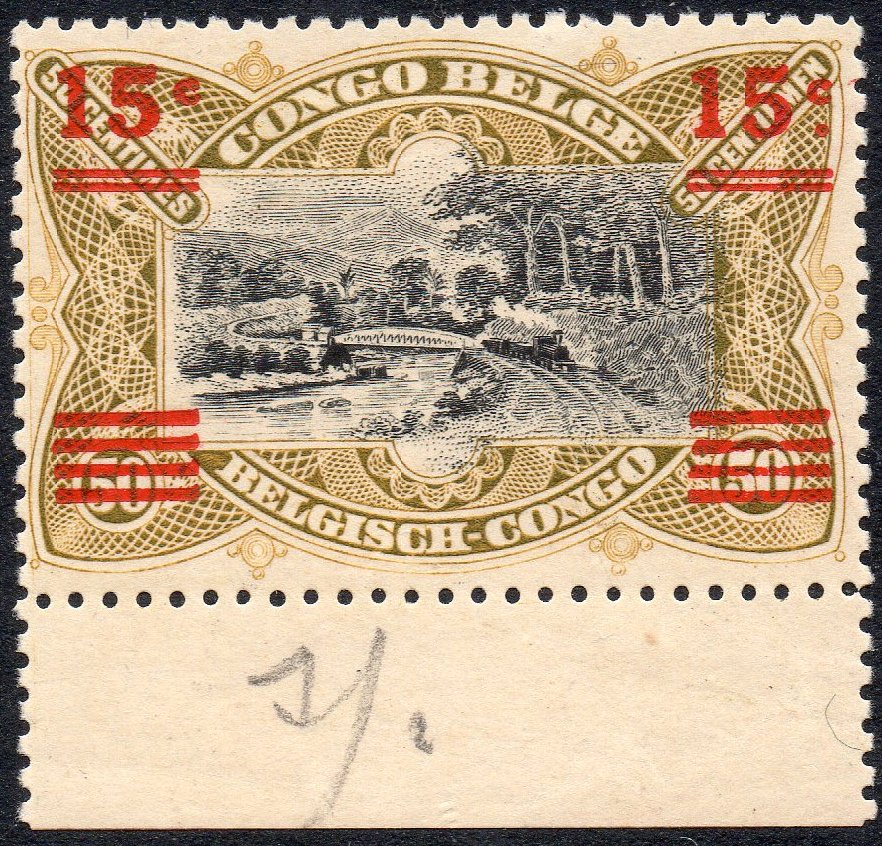 Belgian Congo Belge 50c Mols train on bridge